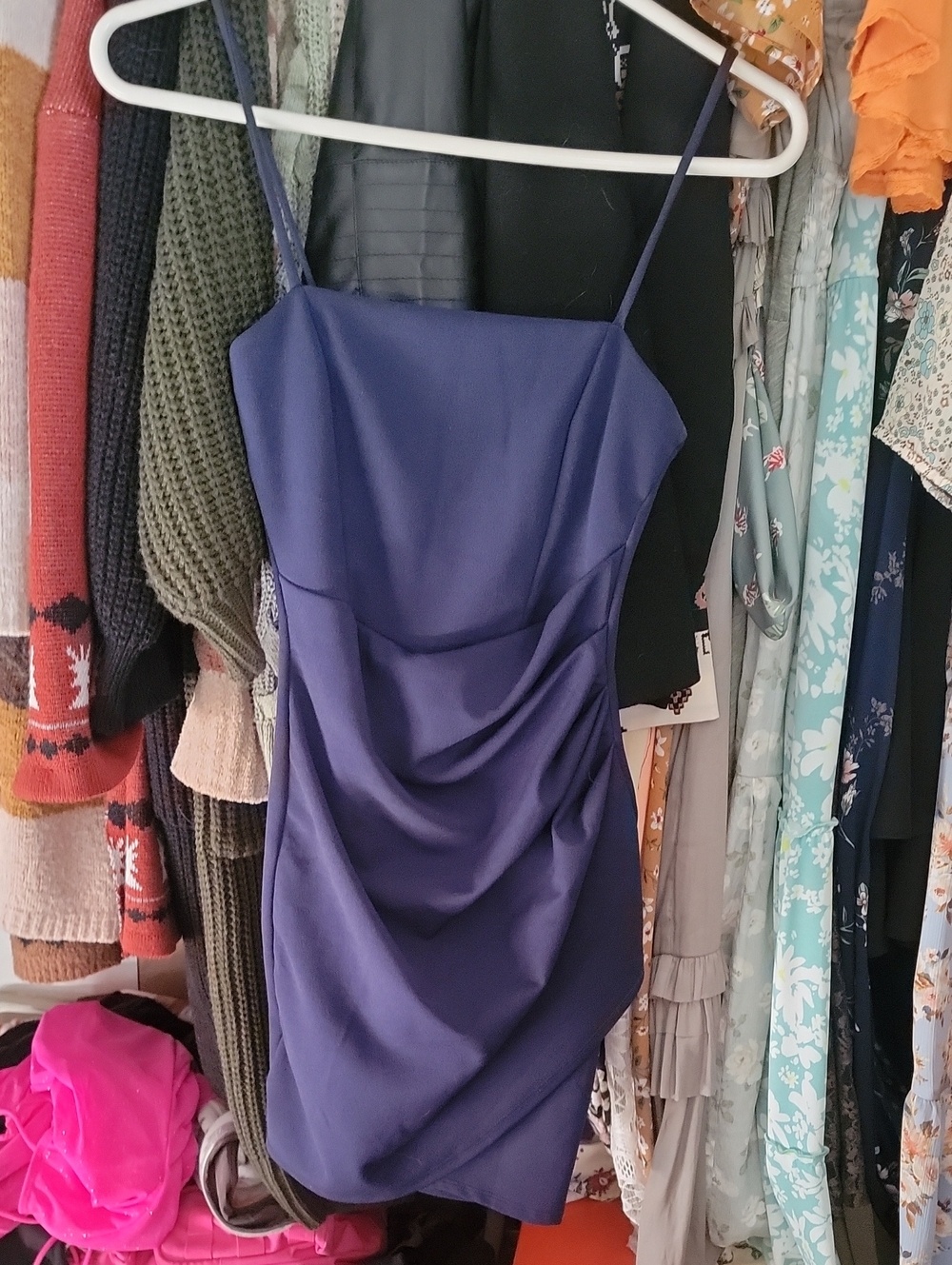Elegant Dark Blue Spaghetti Strap Dress